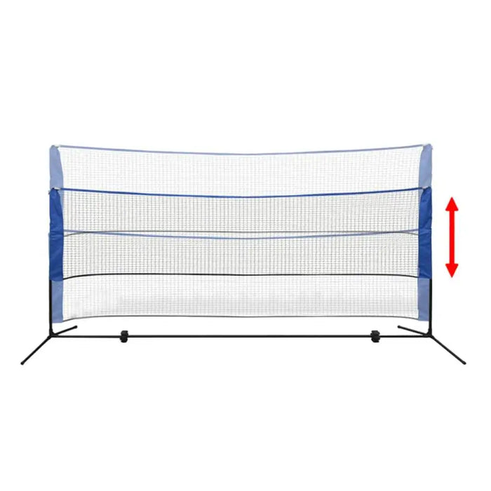 Height-adjustable recreational badminton net set with steel frame on white background