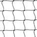 Close-up of black knotted badminton net against a white background