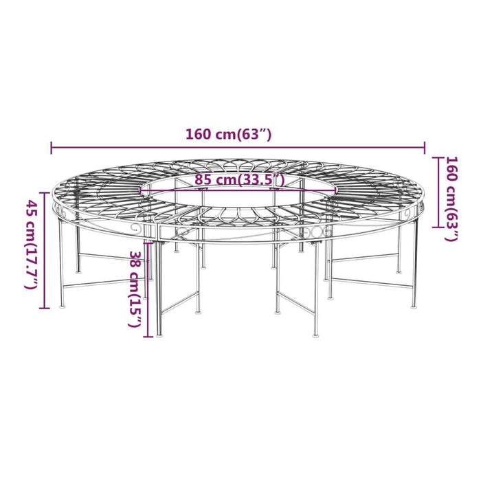 Round Tree Bench in Black and Steel Ø160 cm - Little and Giant Explorers vidaXL