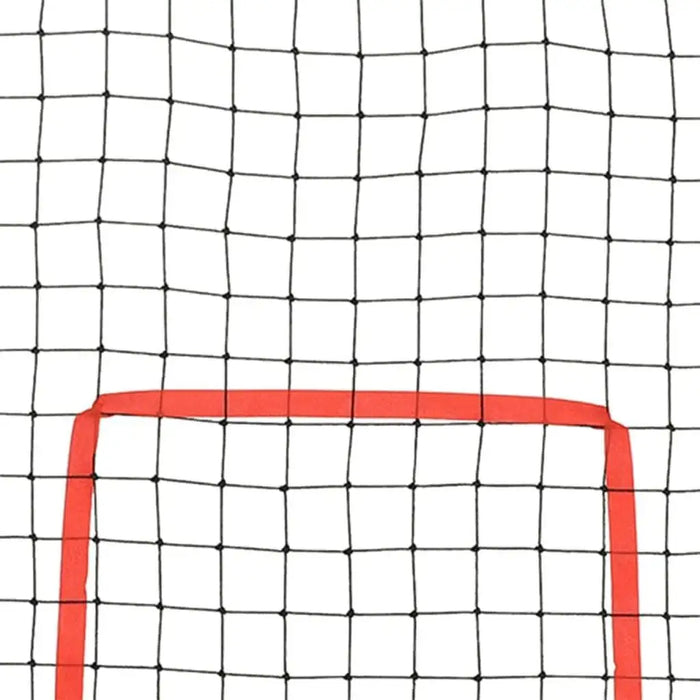 Softball rebounder net with black grid and red target ribbon for training