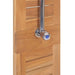 Solid teak outdoor shower with stainless steel fixture and wooden slat panel design