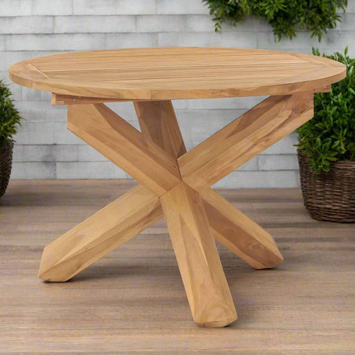 Solid Teak Wood Garden Dining Table (Ø110x75cm) - Little and Giant Explorers vidaXL