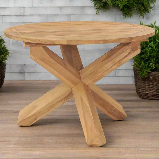 Solid Teak Wood Garden Dining Table (Ø110x75cm) - Little and Giant Explorers vidaXL