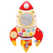 Colorful rocket-shaped wooden activity board for kids with space and learning elements
