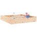 Square wooden sandbox with sand toys, solid pine, bottomless design for outdoor play