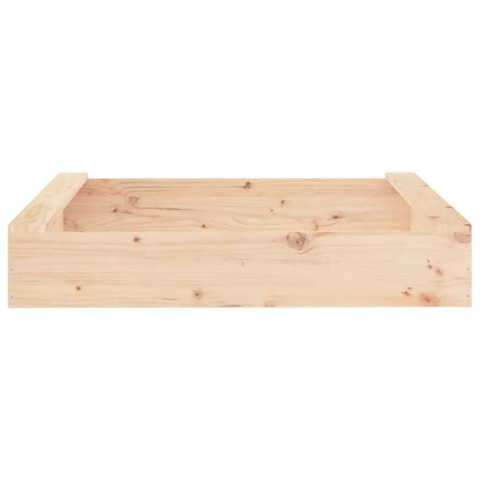 Square wooden sandbox with seats, natural pine, bottomless design, outdoor play