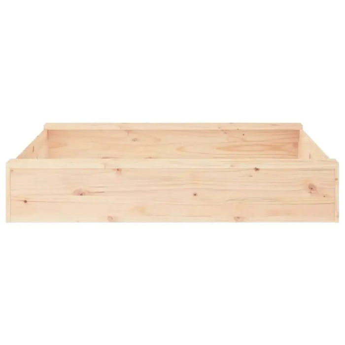 Square wooden sandbox made of solid pine, bottomless design, on a white background