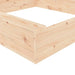 Square wooden sandbox made of solid pine with bottomless design and natural finish