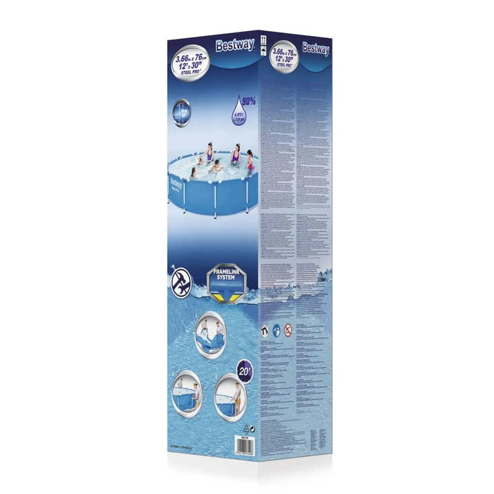 Bestway Steel Pro round frame pool 366x76cm box with product images and specs visible