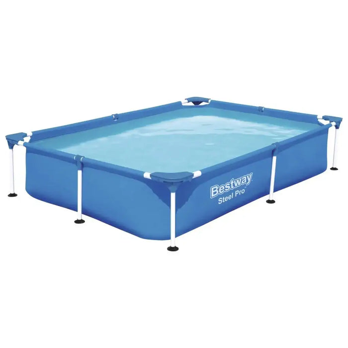 Bestway Steel Pro rectangular above ground pool with blue 3-layer walls on white background