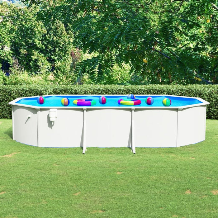 Swimming Pool with Steel Wall Oval in White (610 x 360 x 120cm) - Little and Giant Explorers vidaXL