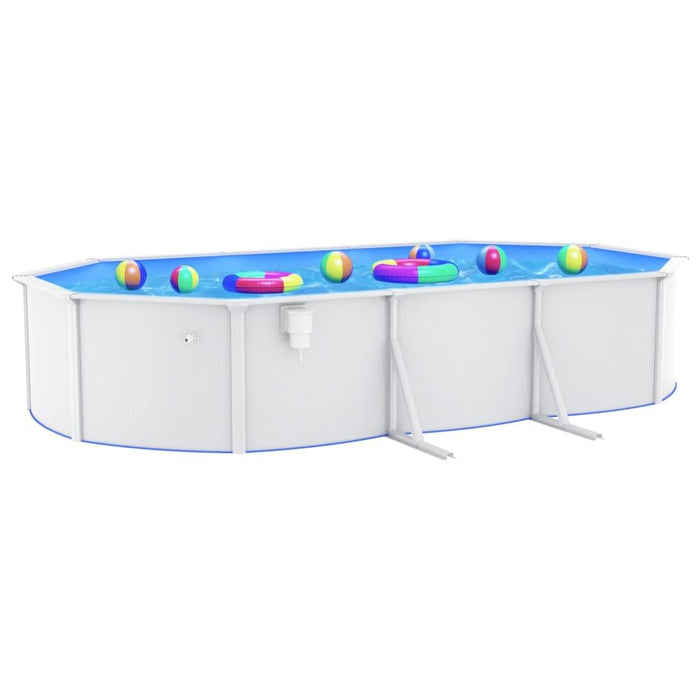 Swimming Pool with Steel Wall Oval in White (610 x 360 x 120cm) - Little and Giant Explorers vidaXL