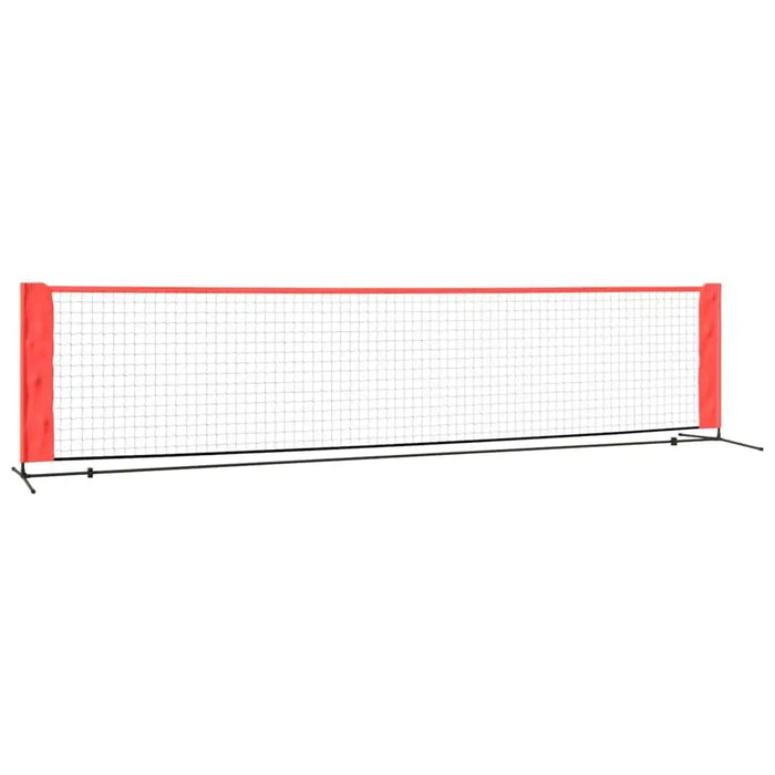 4m steel frame tennis net with red edges and black base on white background