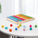 Colorful wooden multiplication grid blocks set on a table for kids' math learning