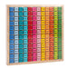 Wooden 12x12 multiplication table blocks in a colorful educational grid for kids