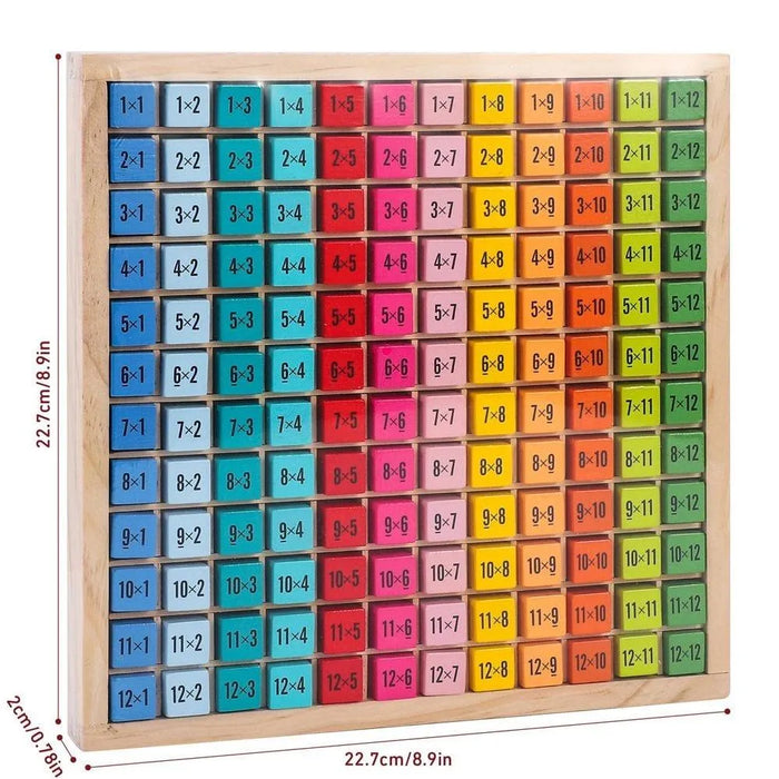 Wooden multiplication table blocks 12x12 colorful math learning grid for kids