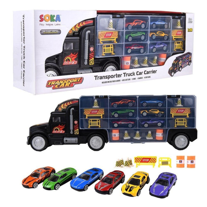 Transport Carrier Truck with 6 Colourful Mini Cars - Little and Giant Explorers SOKA Play Imagine Learn