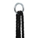 Close-up of black swing ropes with metal ring for adjustable garden swing seat
