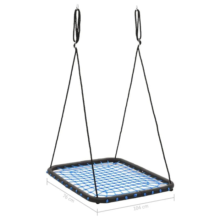 Blue web garden swing seat with adjustable ropes and hooks, 104x76 cm