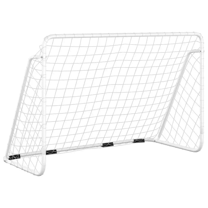 White football goal with powder-coated steel frame and weather-resistant net