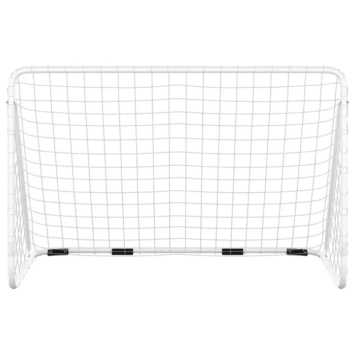 White powder-coated steel football goal with weather-resistant net, 180x120cm, on white background