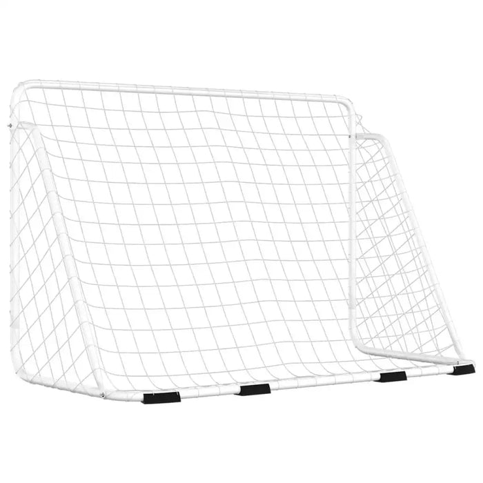 White 180x120cm football goal with powder-coated steel frame and weather-resistant net