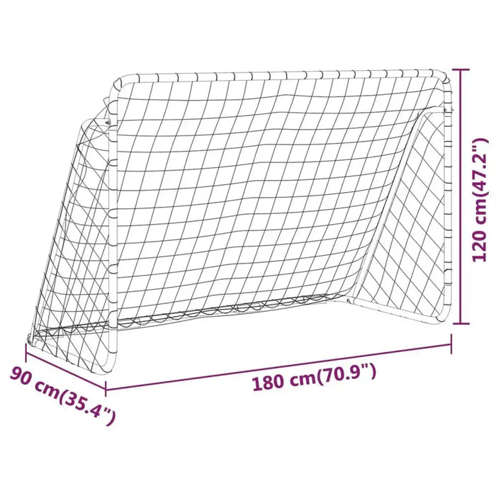 Diagram of a football goal measuring 180x120x90 cm with net and labeled dimensions.