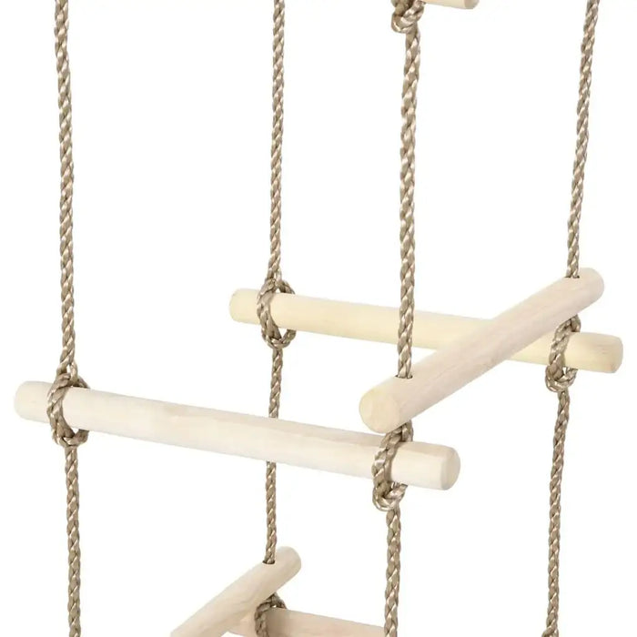 Wooden 4-sided rope ladder with solid pine rungs and brown PE rope.