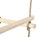 Close-up of wooden rope ladder with pine wood rungs and durable twisted PE rope.