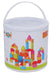 Lelin wooden building blocks 50 piece set in bright colors in round storage tub
