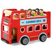 Wooden double-decker London bus playset with red bus and removable peg passengers