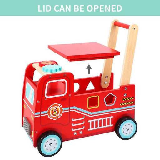 Wooden Fire Engine Rider and Push Along Activity Toy - Little and Giant Explorers SOKA Play Imagine Learn