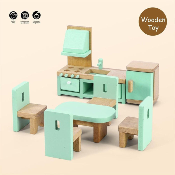 Wooden Living Room / Dining Room / Bathroom Playset for Dolls House - Little and Giant Explorers SOKA Play Imagine Learn