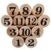 Wooden Kubb game set with 12 numbered pins arranged close together