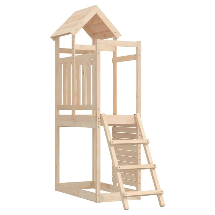 Wooden outdoor playset with ladder and peaked roof for kids, solid pine structure