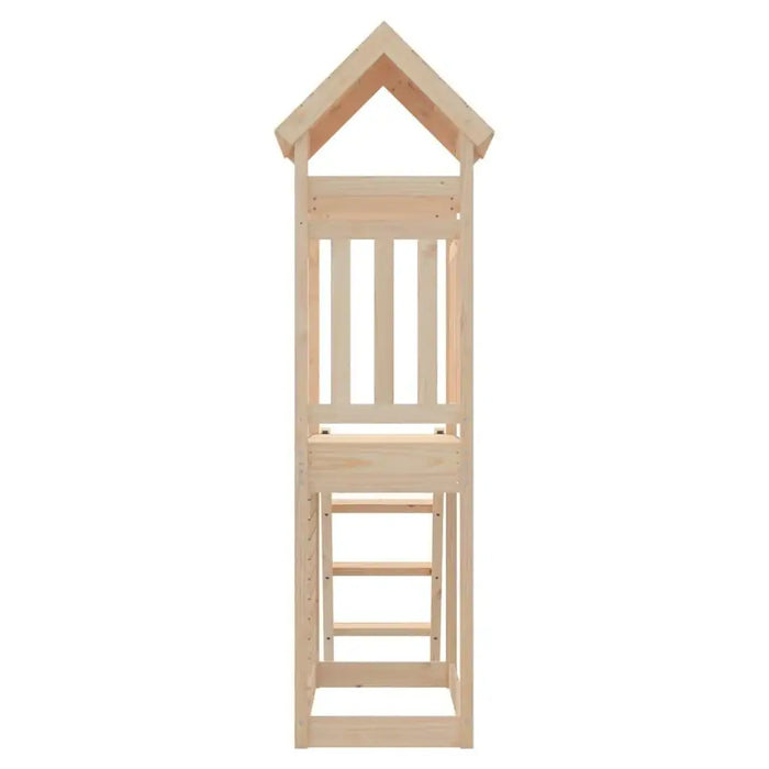 Solid pinewood outdoor playset with ladder and roof, natural finish, front view