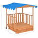 Wooden playhouse and sandbox combo with blue UV50 canopy, mobile design, 130x130x143cm