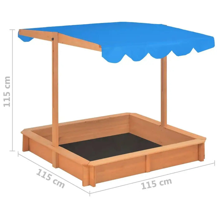 Wooden sandbox with blue adjustable UV50 roof, firwood construction, 115x115x115 cm