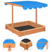 Wooden sandbox with adjustable blue roof, UV50 protection, firwood construction