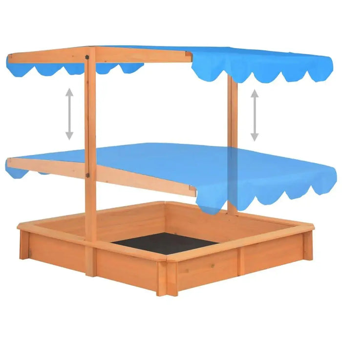 Wooden sandbox with adjustable blue UV50 roof, firwood construction, outdoor playset