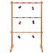 Wooden spin ladder game with solid pine frame and 6 pairs of red and blue ball bolas