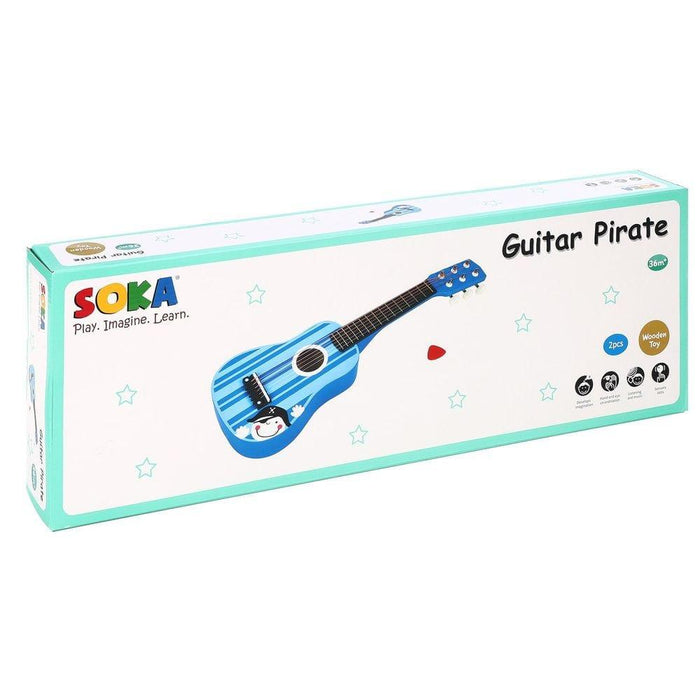 Wooden Striped Blue Pirate Guitar - Little and Giant Explorers SOKA Play Imagine Learn